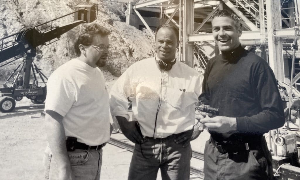 producer ed mcdonnell and george clooney on the set of THREE KINGS