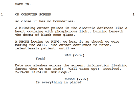 the matrix fade in screenplay transition