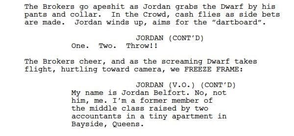 the wolf of wall street freeze frame screenplay transition